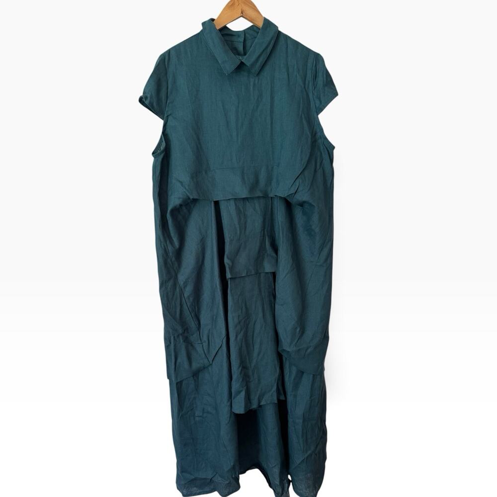 NWT Follow Me Fashion 100% Linen Peter Pan Collar Kaftan Midi Dress Size XXL